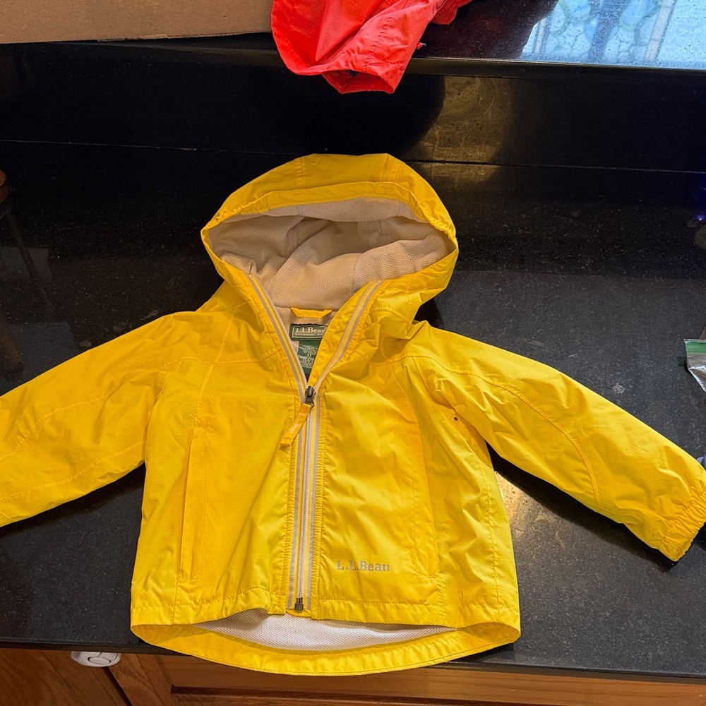 L.L. Bean Bright Yellow Hooded Kids Rain Shell